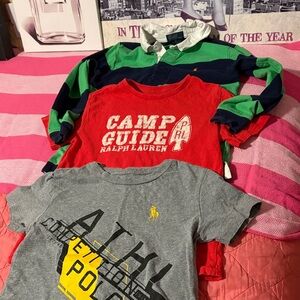 Ralph Lauren Kids Red Camp Guide Graphic Tee with Gray and Green Layered Tops